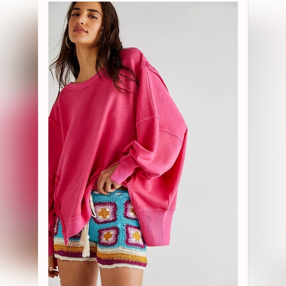 Free People Sweaters - NWOT FREE PEOPLE CAMDEN PHENOM PINK OVERSIZED PULLOVER Sweatshirt We the Free